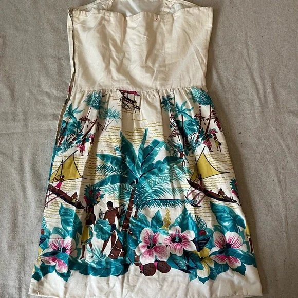 Vintage Tiki Strapless Dress | Tropical Island Scenic Print - Picture 3 of 6